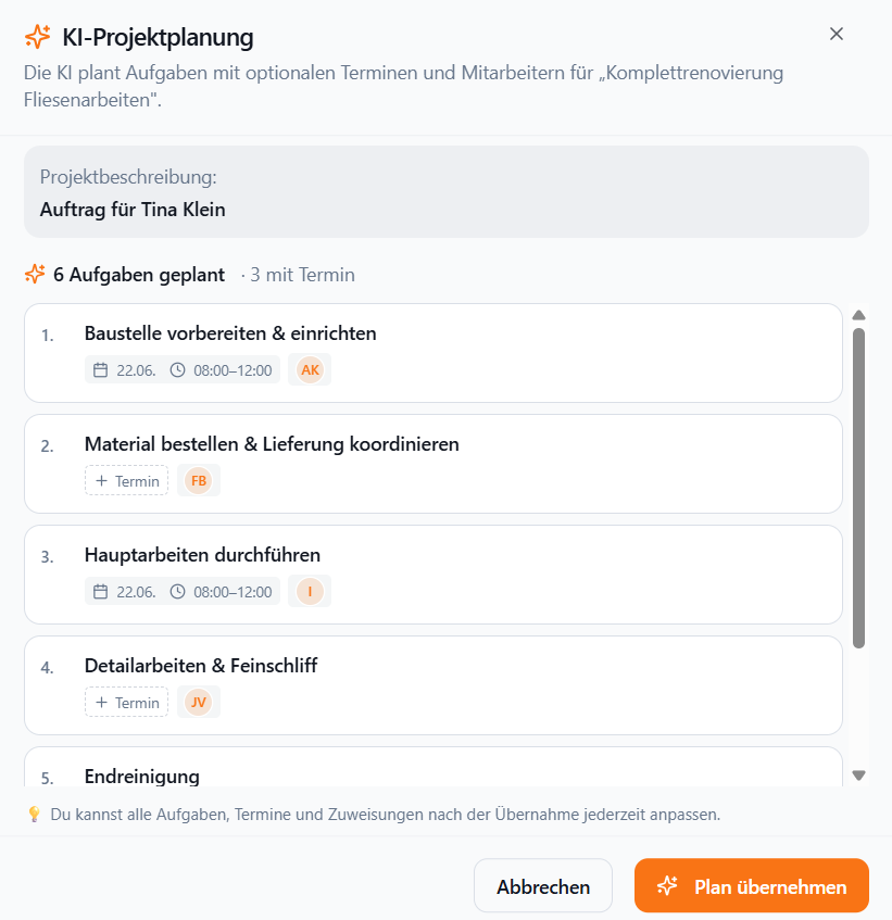 Meisterio KI-Projektplanung – Aufgaben automatisch planen