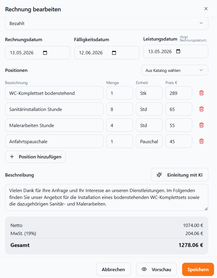 Meisterio Rechnungsübersicht – Rechnungen für alle Handwerksbranchen