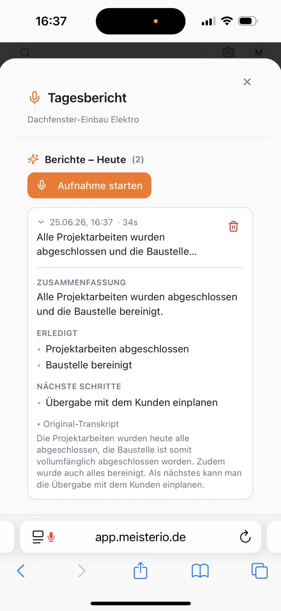 Meisterio Aufmaß – Mobile Erfassung per Spracheingabe auf der Baustelle