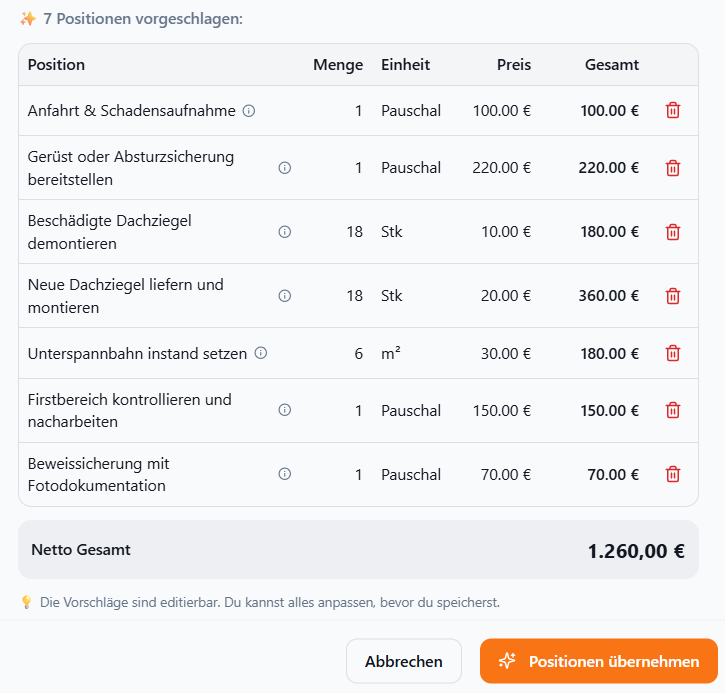 Meisterio KI-Angebotsgenerator – Dachdecker Software