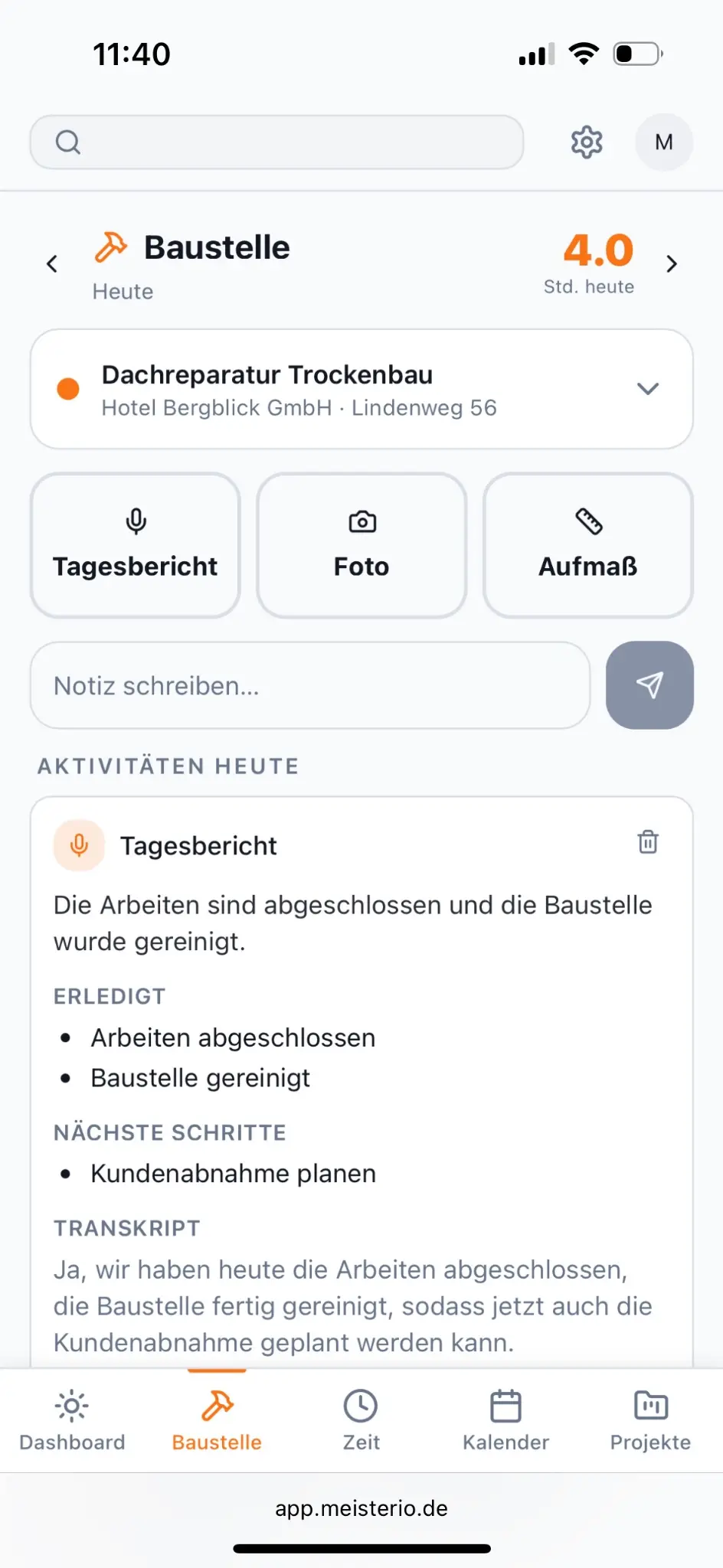 Meisterio Baustellen-App – Fensterbauer Foto-Dokumentation