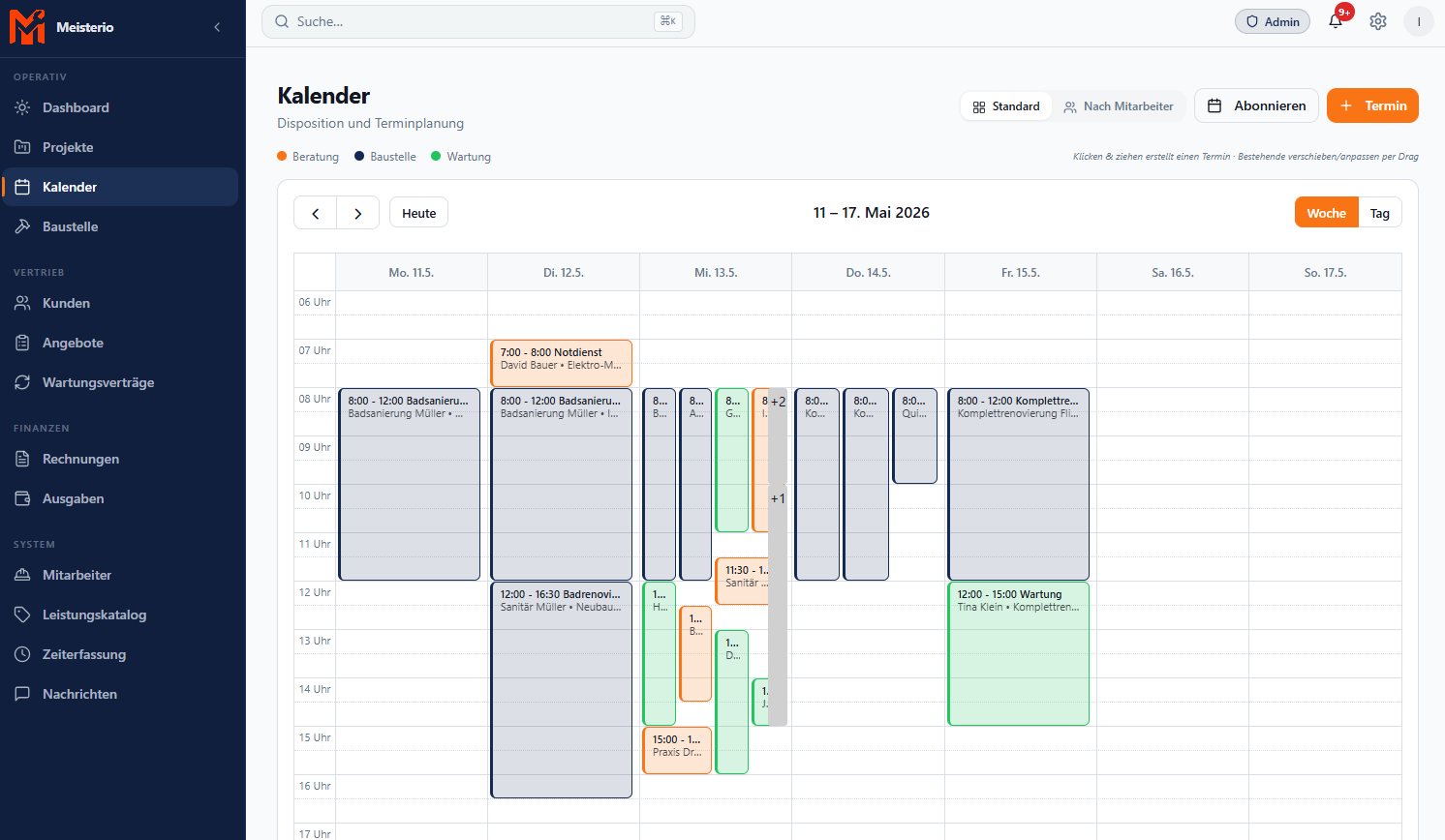 Meisterio Kalender – Fensterbauer Software