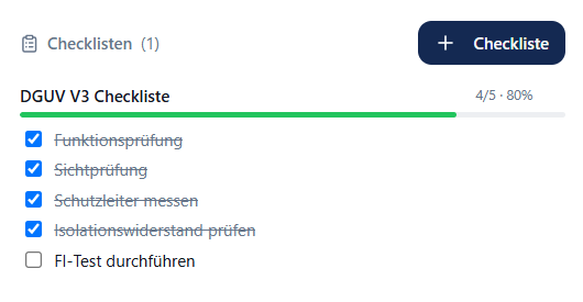 DGUV V3 Checkliste in Meisterio